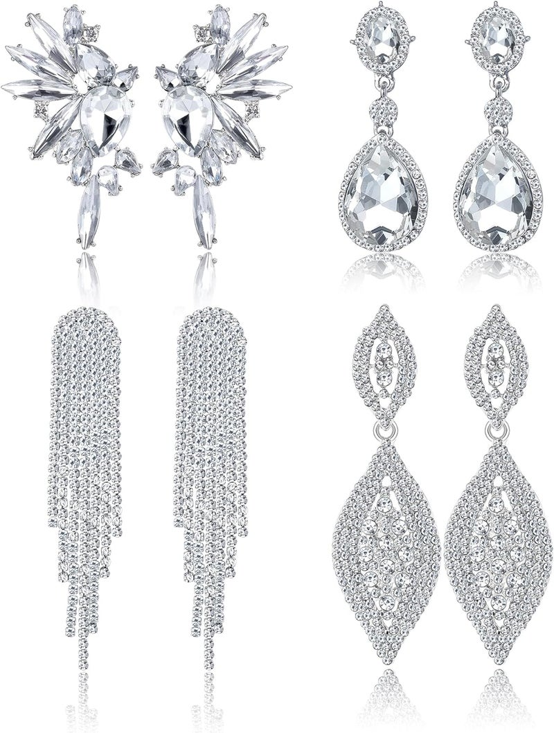 Sanfenly Clip On Earrings Women Dangle, Large Long Dangling Non Pierced Earrings Elegant Formal Big Bling Rhinestone Crystal Simulated Diamond Clip Earrings for Women Non Pierced Ears - Image 1
